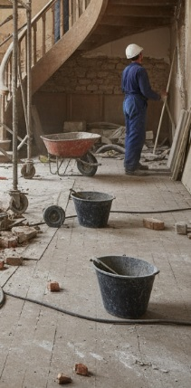Un travailleur de construction sur un chantier en cours de construction.
